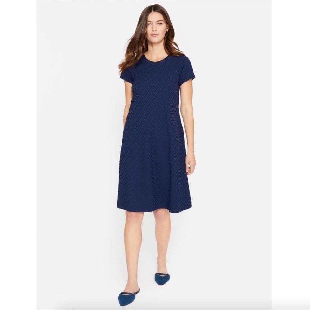 J. McLaughlin Navy Blue Swing Dress Duval Diamond Jacquard Size S Stretch